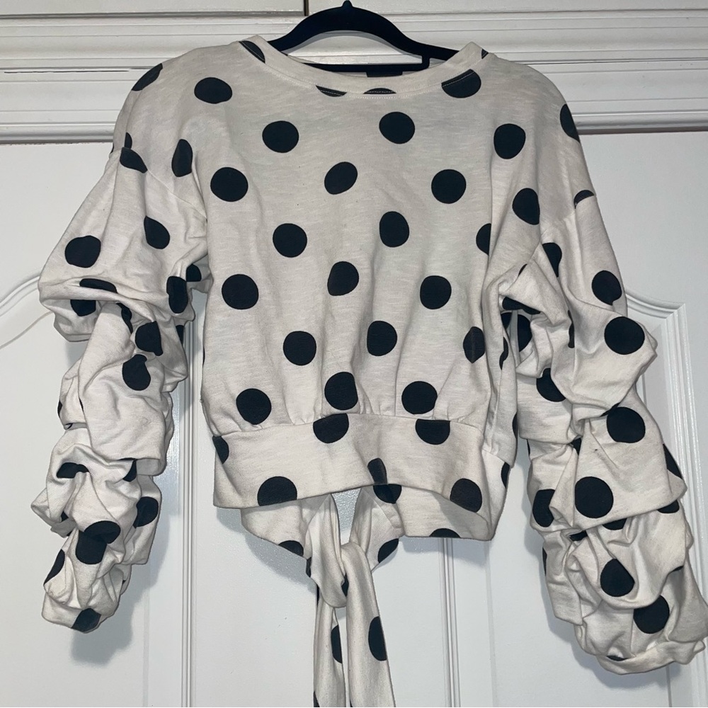 H&M Polka Dot Ruffle 3/4 Sleeve Top Sz Small